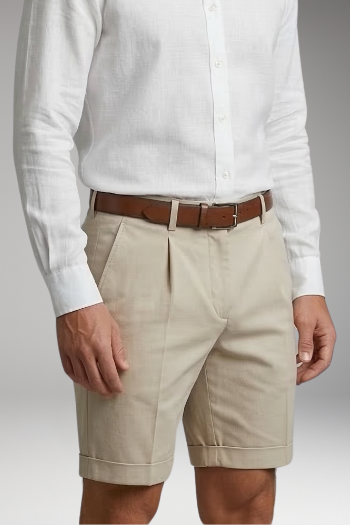 Men's Pleated Shorts with Button and Zipper Closure