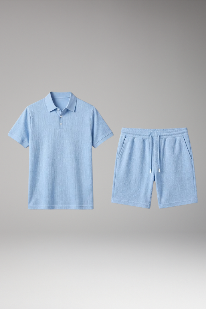 Men's Polo Shirt and Shorts Set with Button-Down Collar