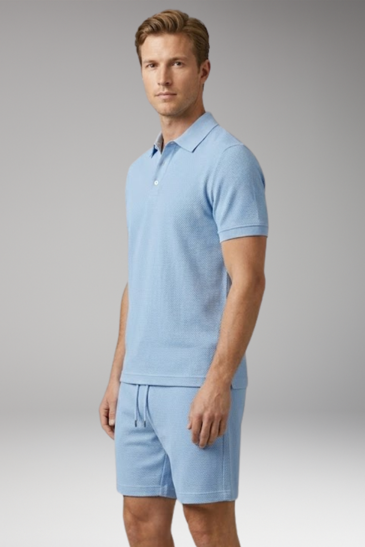 Men's Polo Shirt and Shorts Set with Button-Down Collar