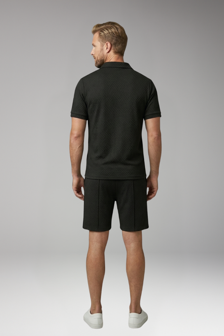Men's Polo Shirt and Shorts Set with Zipper Placket