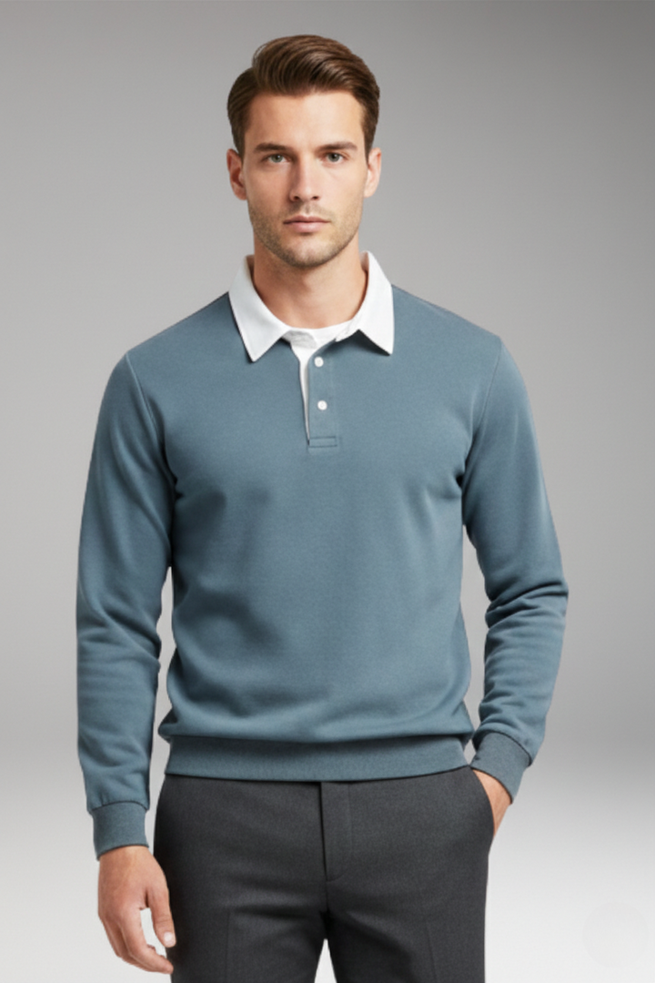 Men’s Polo Shirt with Button Closure and Ribbed Cuffs