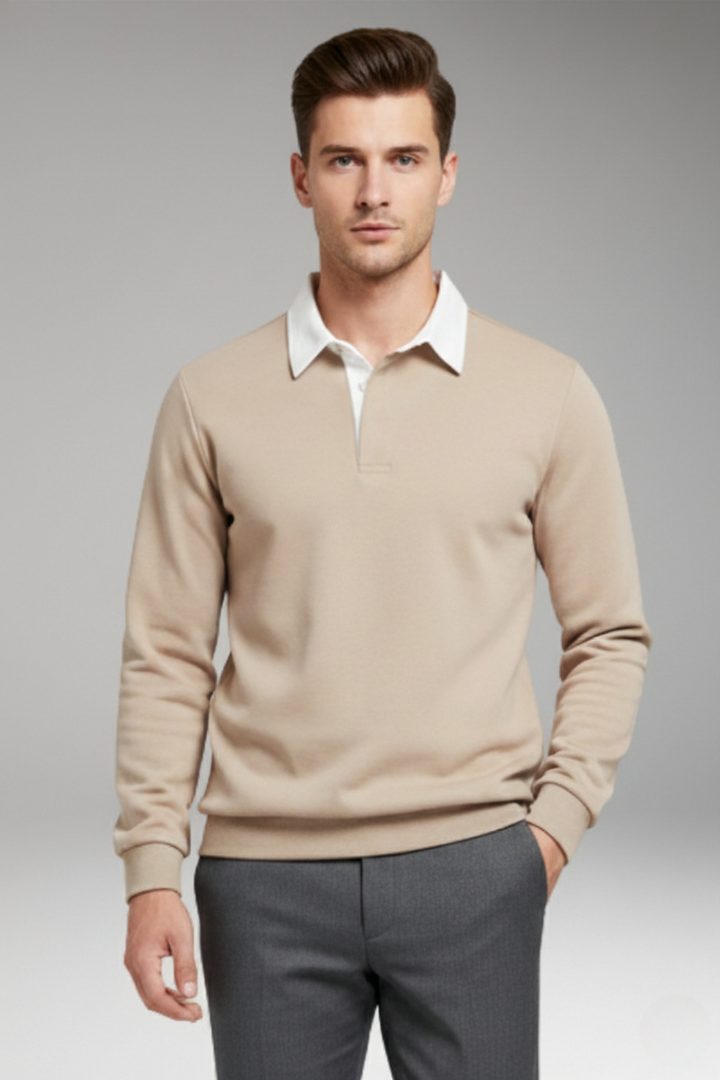 Men’s Polo Shirt with Button Closure and Ribbed Cuffs