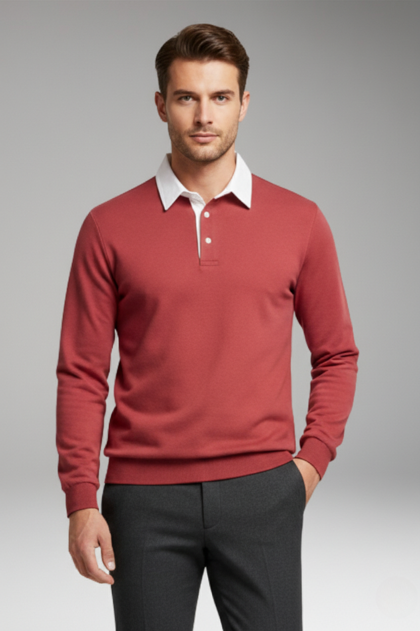 Men’s Polo Shirt with Button Closure and Ribbed Cuffs