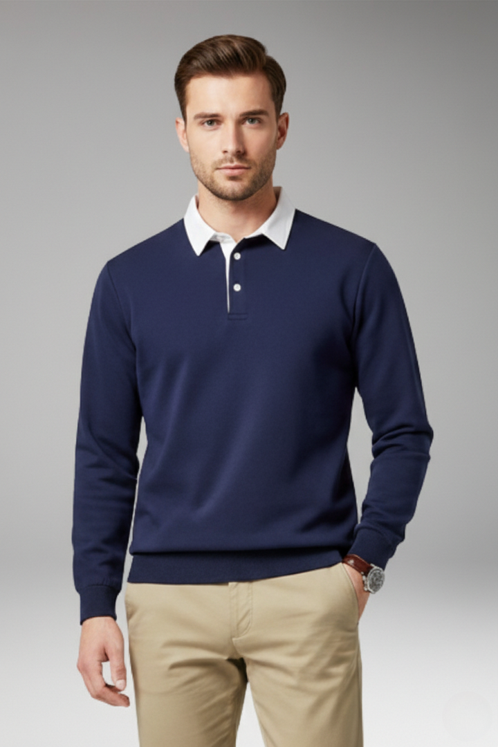 Men’s Polo Shirt with Button Closure and Ribbed Cuffs