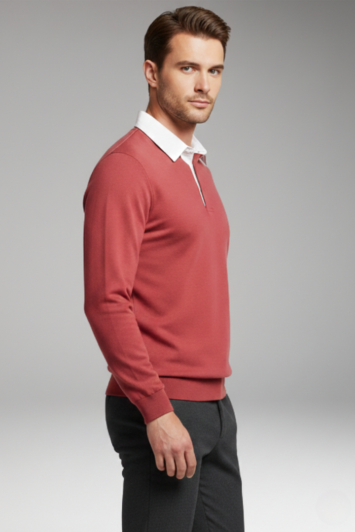 Men’s Polo Shirt with Button Closure and Ribbed Cuffs