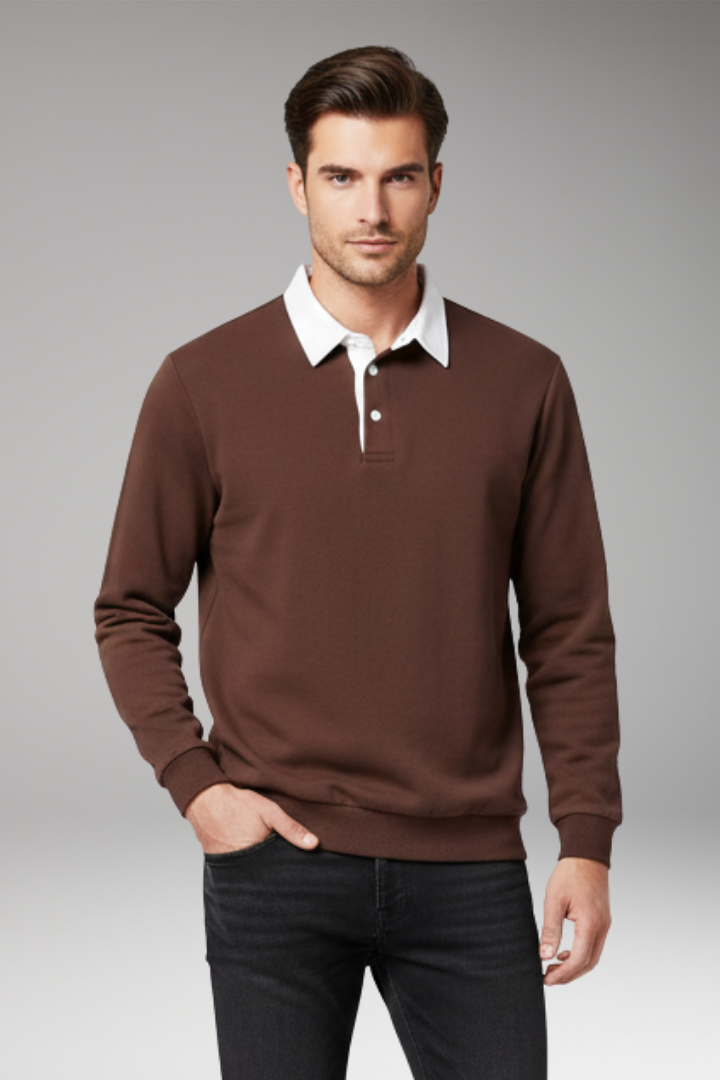 Men’s Polo Shirt with Button Closure and Ribbed Cuffs