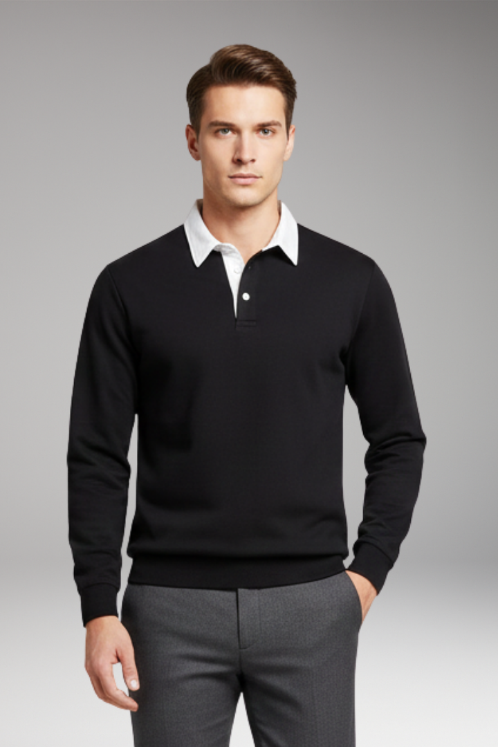 Men’s Polo Shirt with Button Closure and Ribbed Cuffs