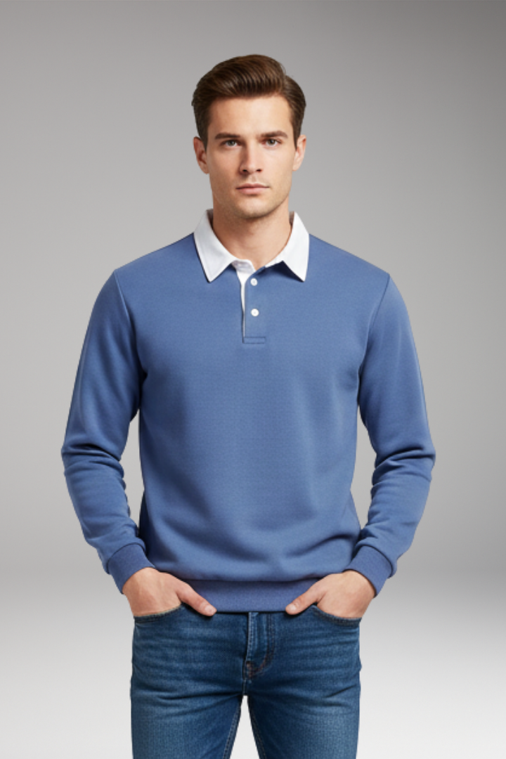 Men’s Polo Shirt with Button Closure and Ribbed Cuffs