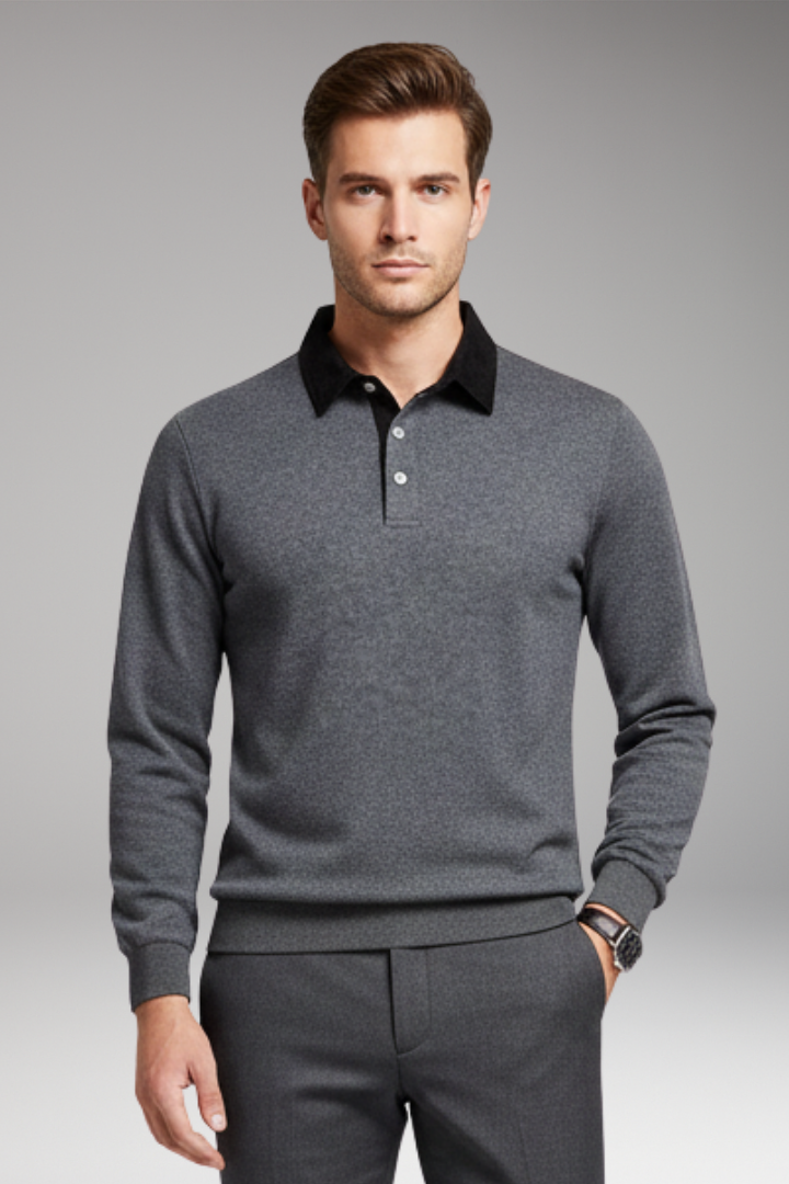 Men’s Polo Shirt with Button Closure and Ribbed Cuffs