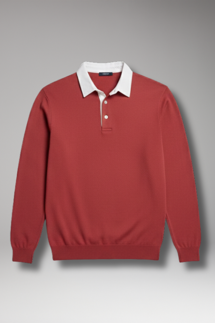 Men’s Polo Shirt with Button Closure and Ribbed Cuffs