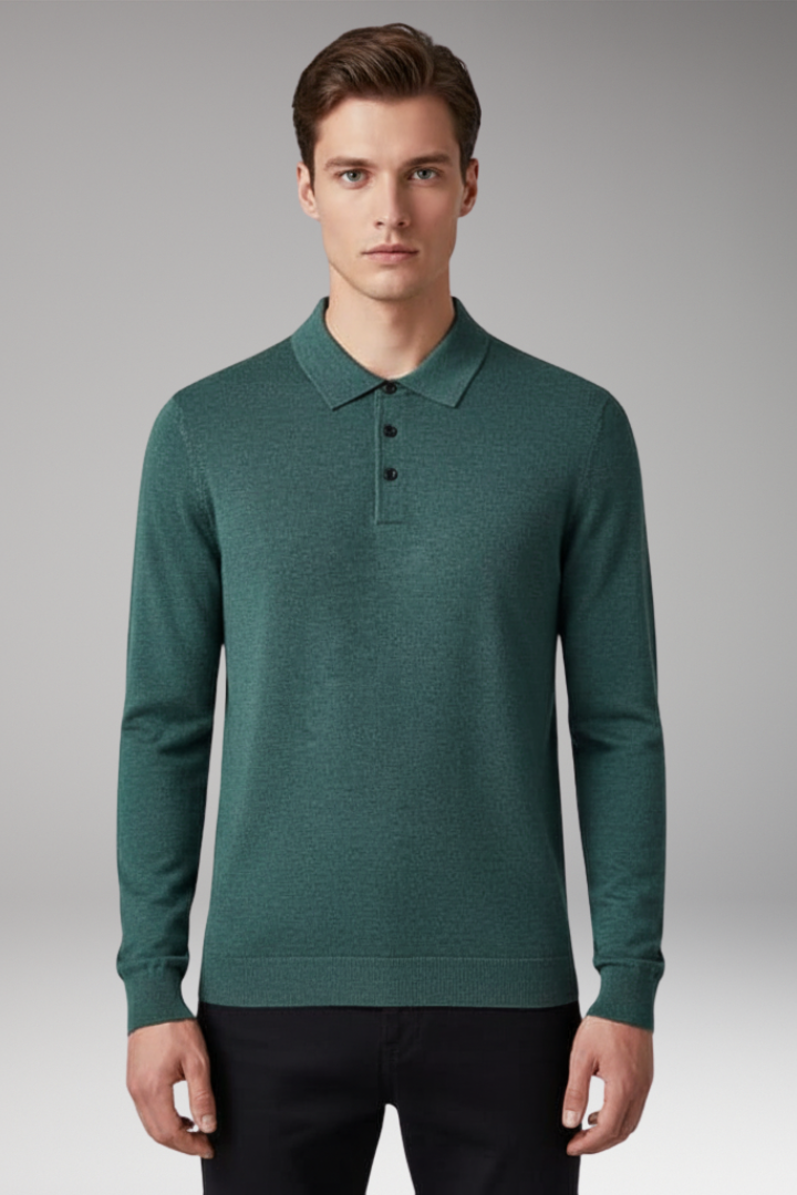 Men’s Polo Shirt with Button Placket and Ribbed Collar