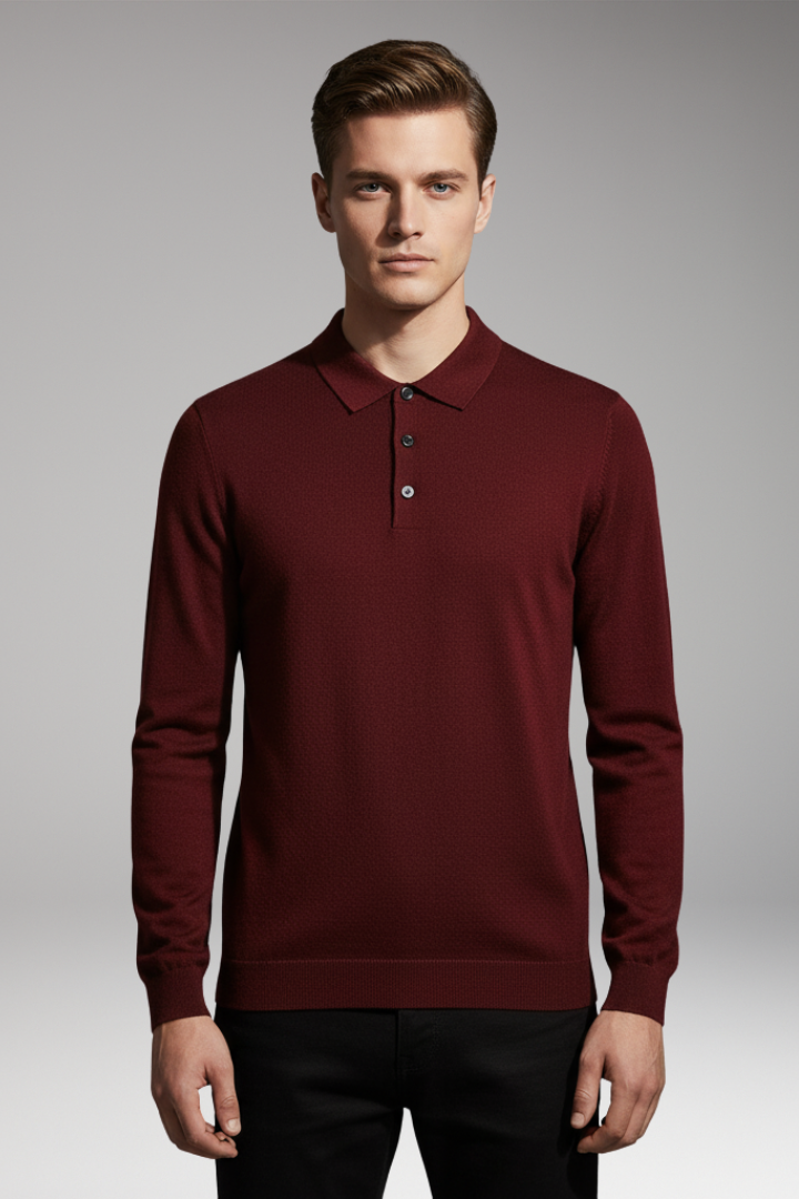 Men’s Polo Shirt with Button Placket and Ribbed Collar