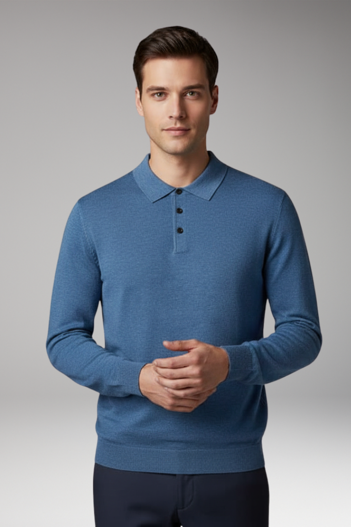 Men’s Polo Shirt with Button Placket and Ribbed Collar