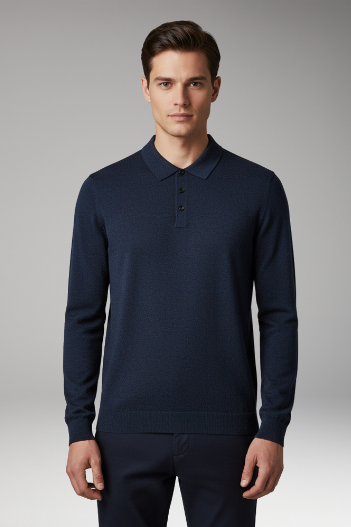 Men’s Polo Shirt with Button Placket and Ribbed Collar