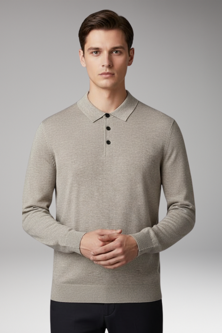 Men’s Polo Shirt with Button Placket and Ribbed Collar