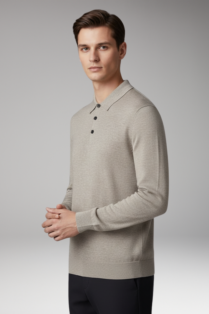 Men’s Polo Shirt with Button Placket and Ribbed Collar
