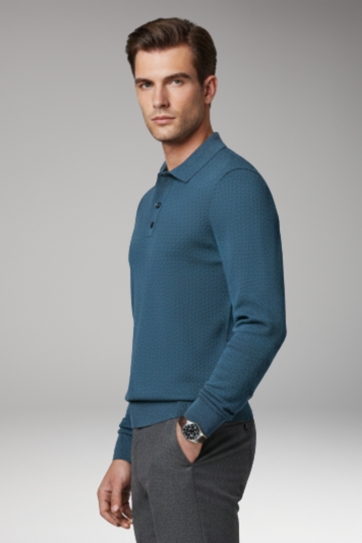 Men’s Polo Shirt with Buttoned Collar and Long Sleeves