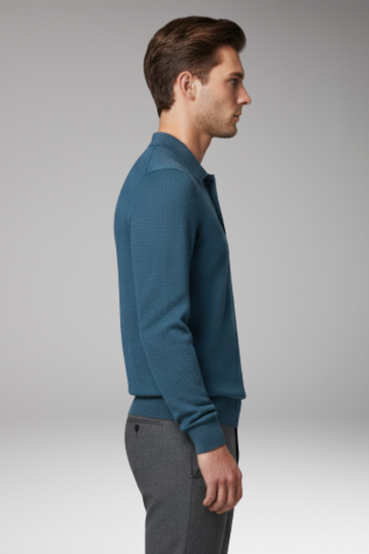 Men’s Polo Shirt with Buttoned Collar and Long Sleeves