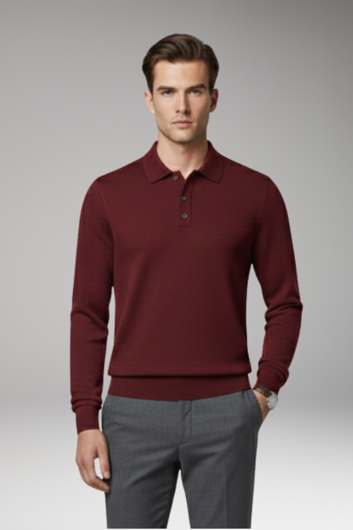 Men’s Polo Shirt with Buttoned Collar and Long Sleeves
