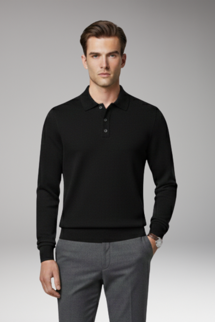 Men’s Polo Shirt with Buttoned Collar and Long Sleeves