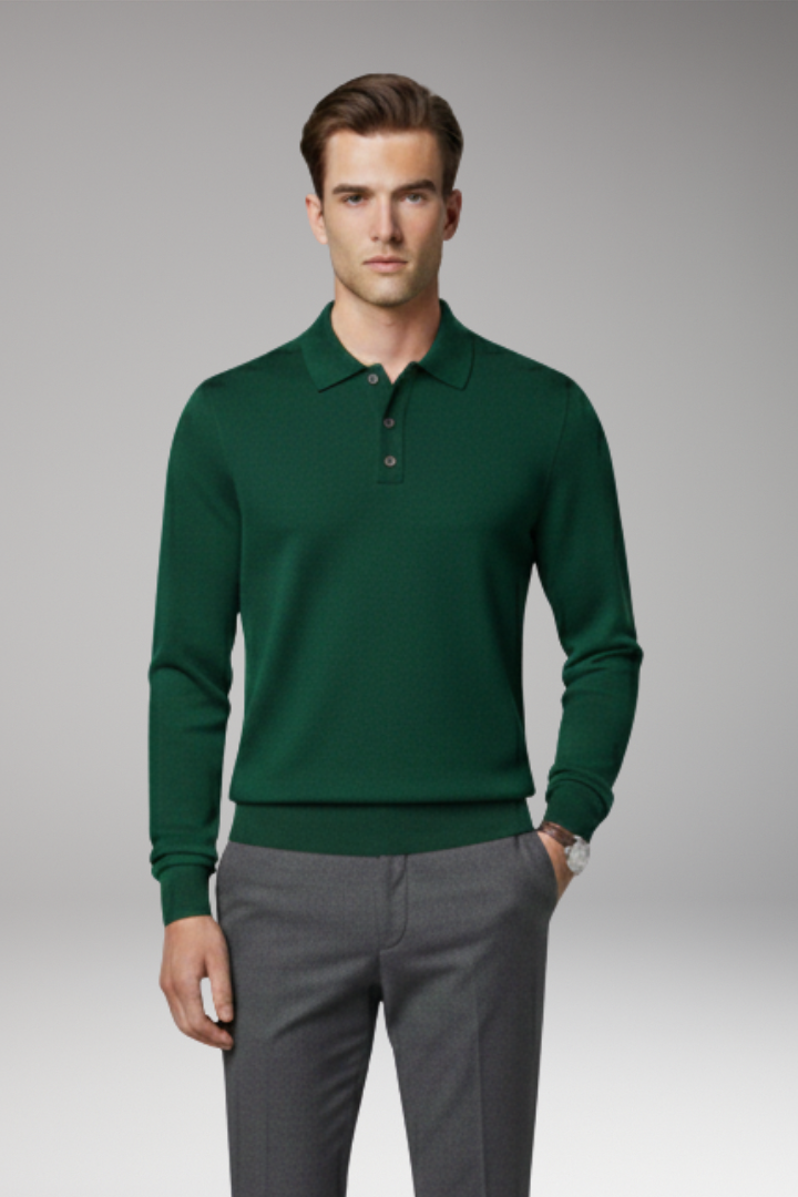 Men’s Polo Shirt with Buttoned Collar and Long Sleeves