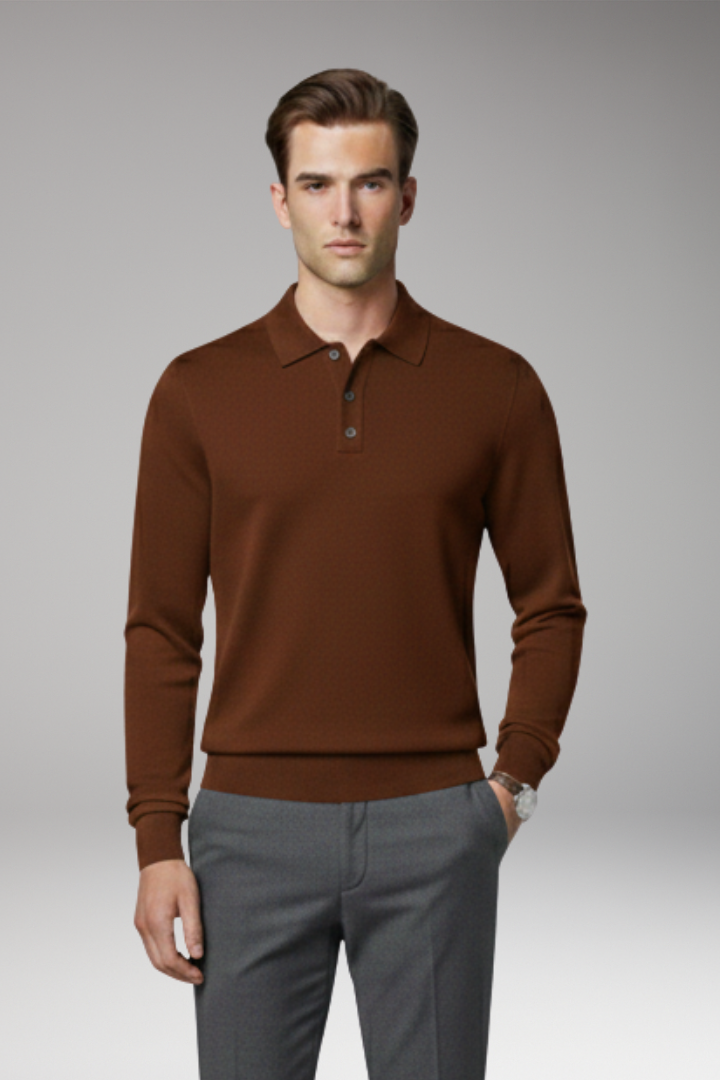 Men’s Polo Shirt with Buttoned Collar and Long Sleeves