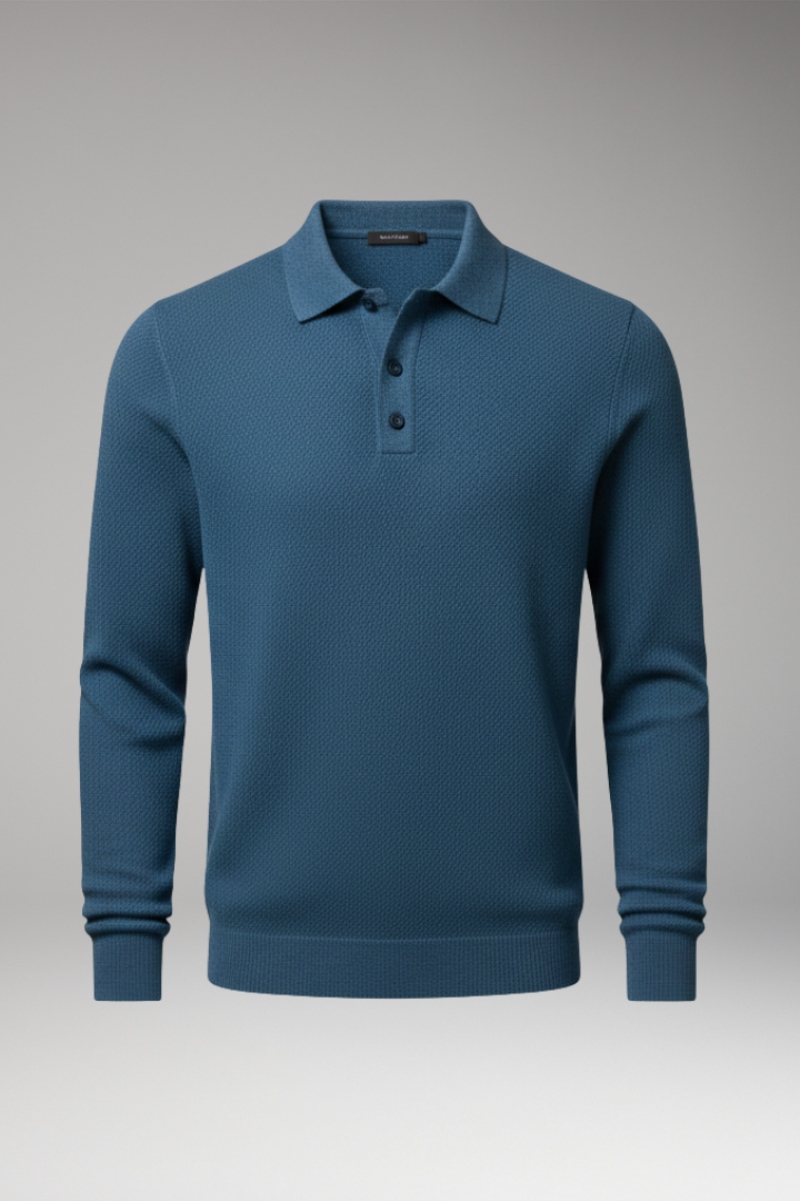 Men’s Polo Shirt with Buttoned Collar and Long Sleeves