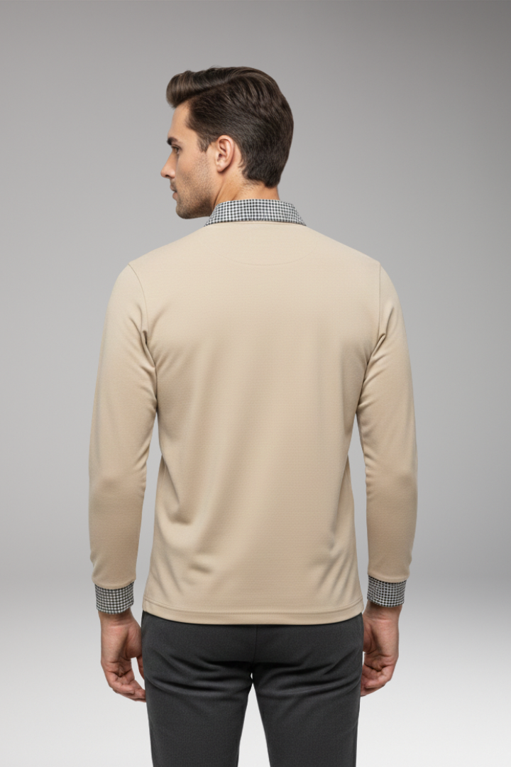 Men’s Polo Shirt with Contrasting Collar and Woven Cuffs