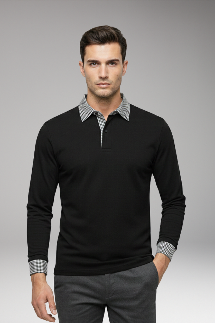 Men’s Polo Shirt with Contrasting Collar and Woven Cuffs