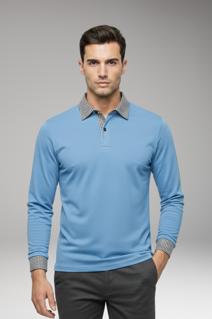 Men’s Polo Shirt with Contrasting Collar and Woven Cuffs