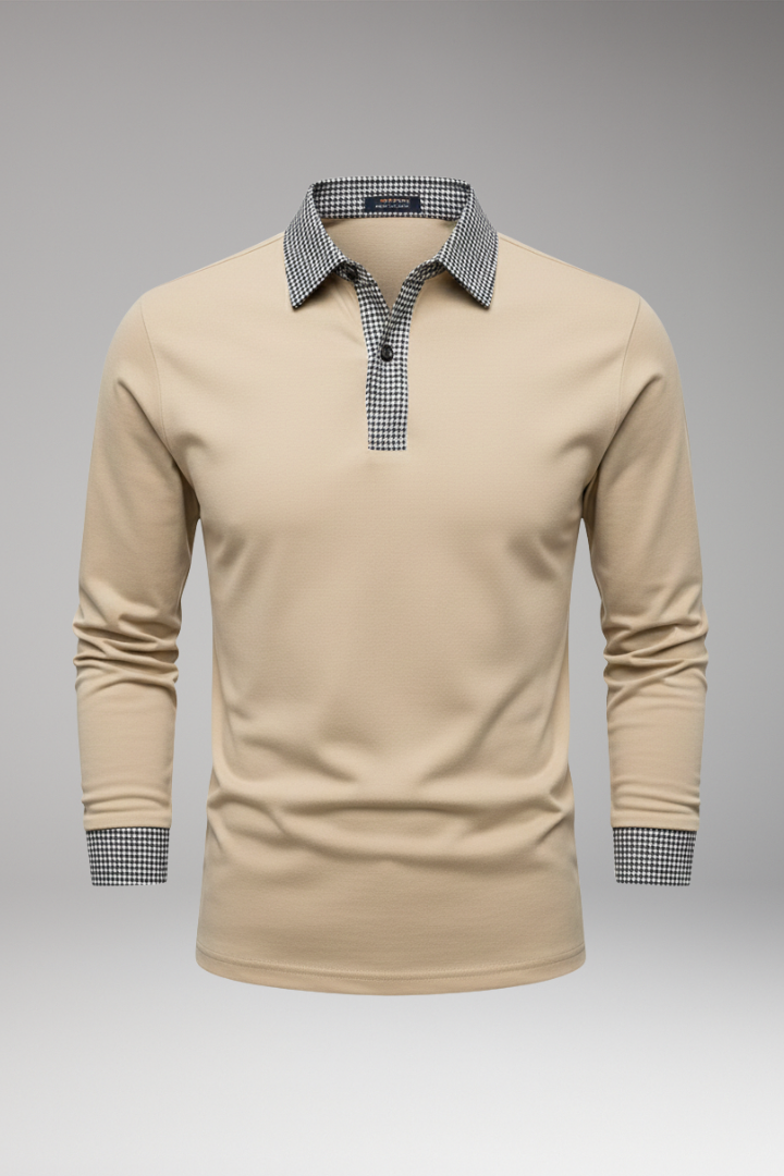 Men’s Polo Shirt with Contrasting Collar and Woven Cuffs
