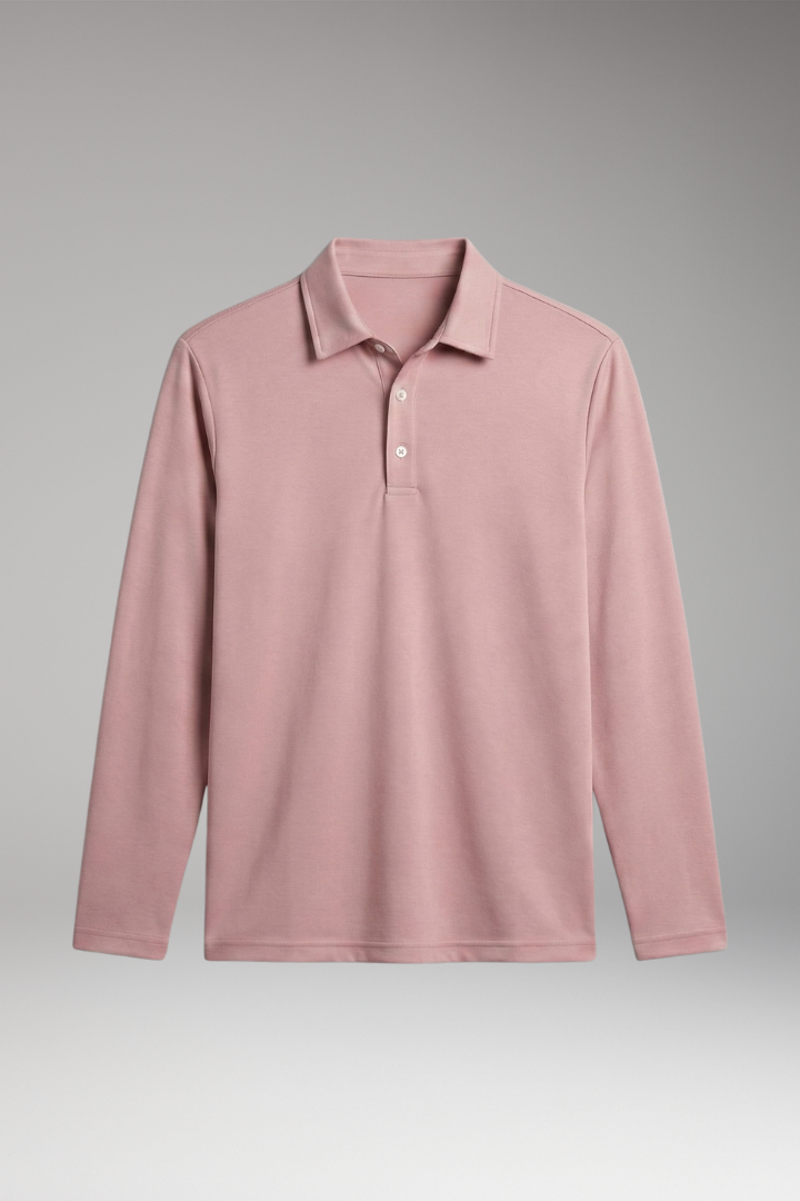 Men's Long Sleeve Polo Shirt with Button Placket