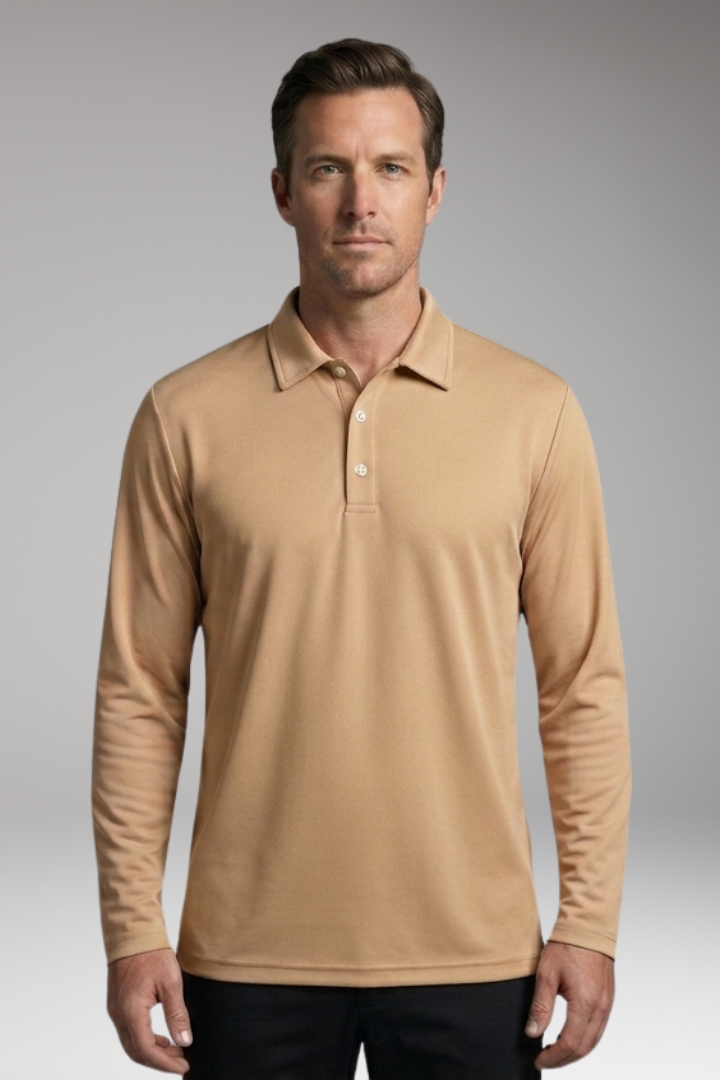 Men's Long Sleeve Polo Shirt with Button Placket