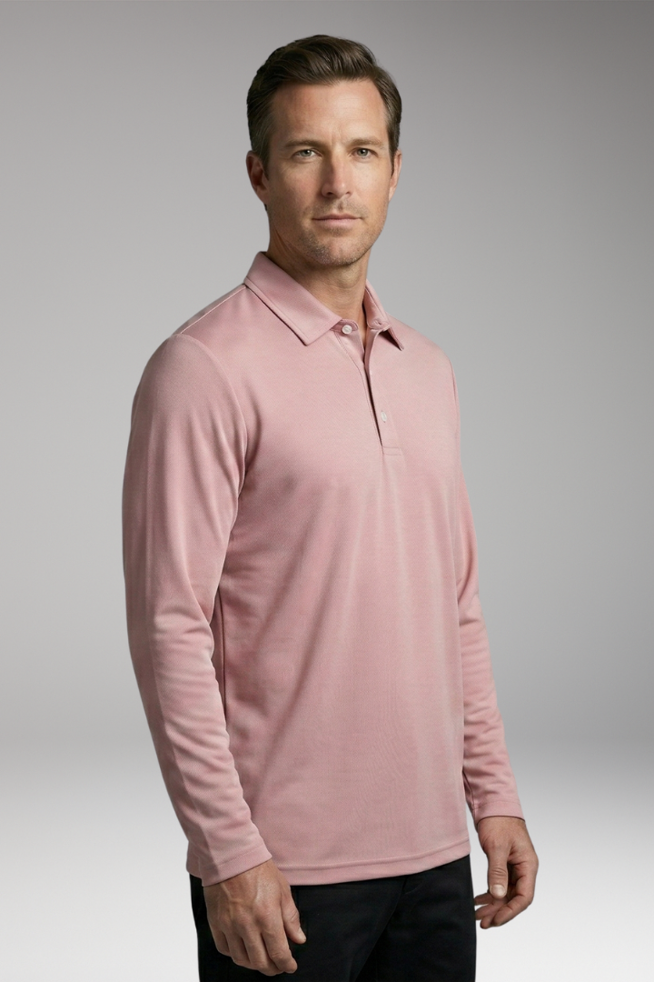 Men's Long Sleeve Polo Shirt with Button Placket