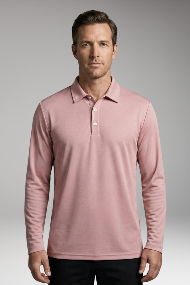 Men's Long Sleeve Polo Shirt with Button Placket