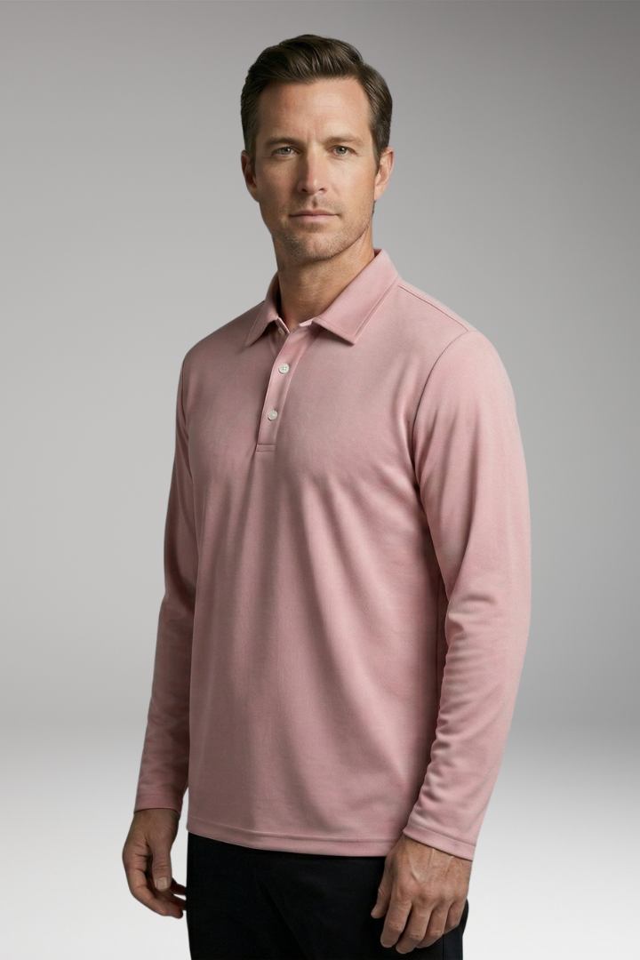 Men's Long Sleeve Polo Shirt with Button Placket