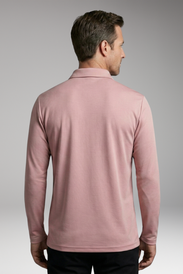 Men's Long Sleeve Polo Shirt with Button Placket