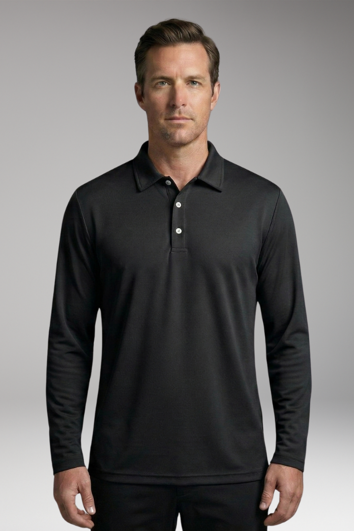Men's Long Sleeve Polo Shirt with Button Placket