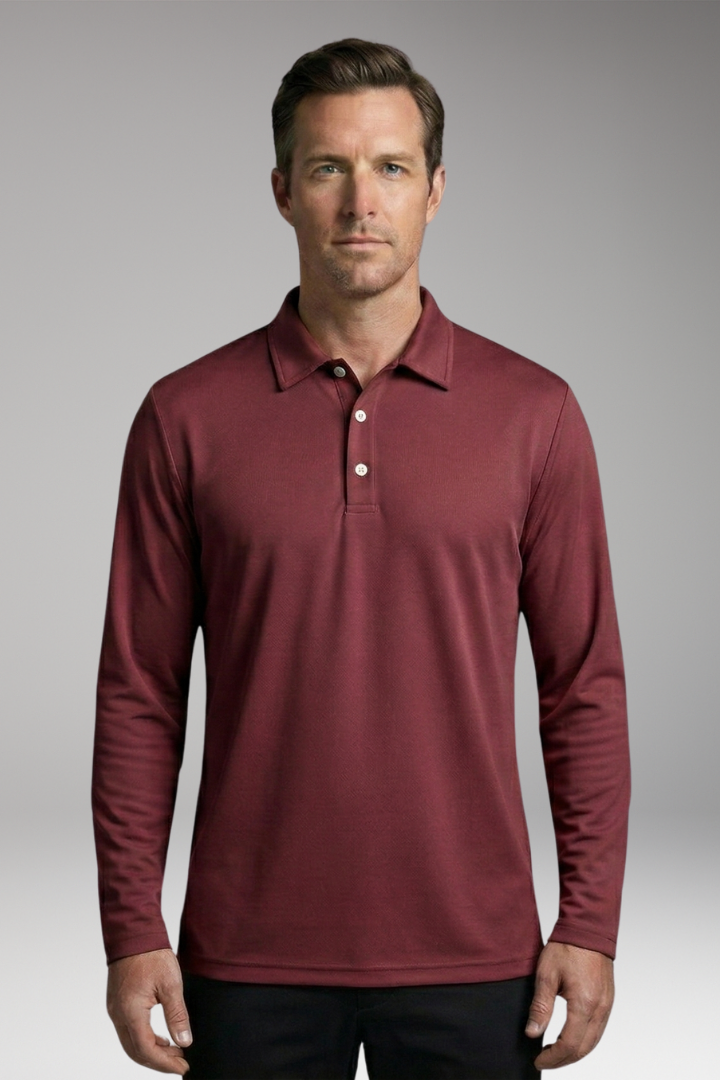 Men's Long Sleeve Polo Shirt with Button Placket