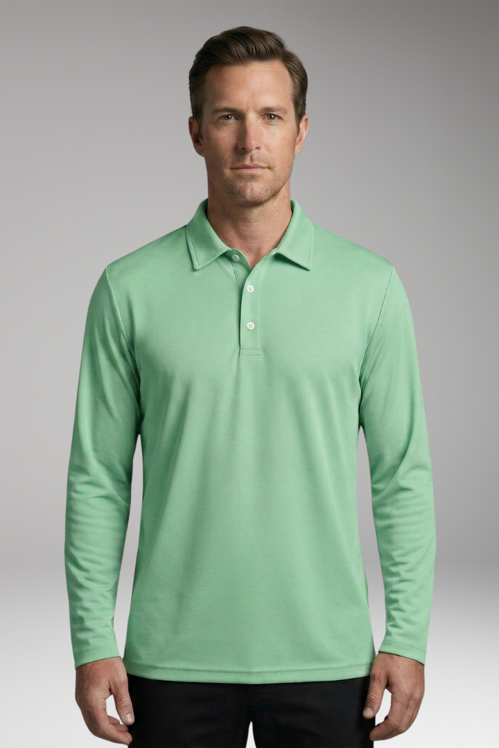 Men's Long Sleeve Polo Shirt with Button Placket