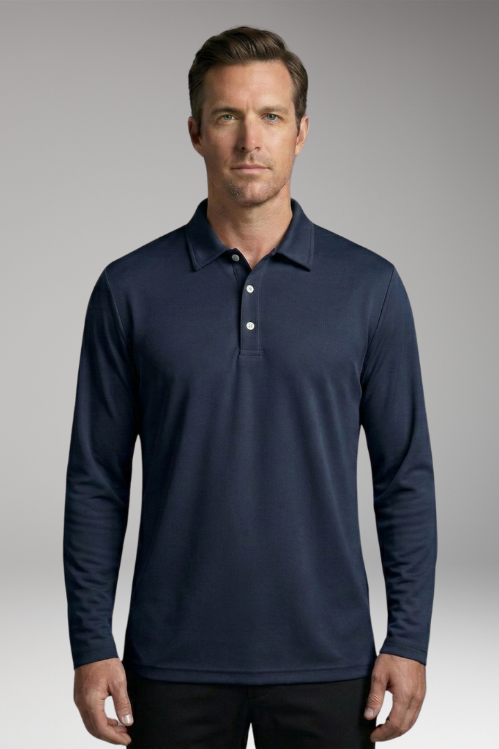 Men's Long Sleeve Polo Shirt with Button Placket