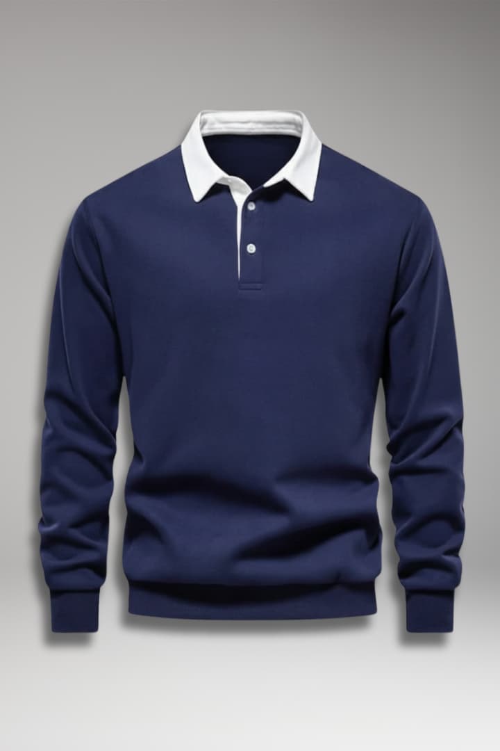 Men’s Polo Jumper with Turn-Down Collar and Long Sleeves