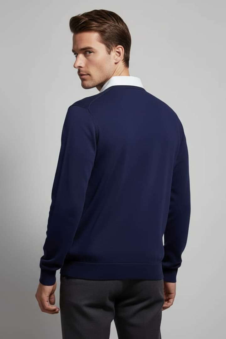 Men’s Polo Jumper with Turn-Down Collar and Long Sleeves