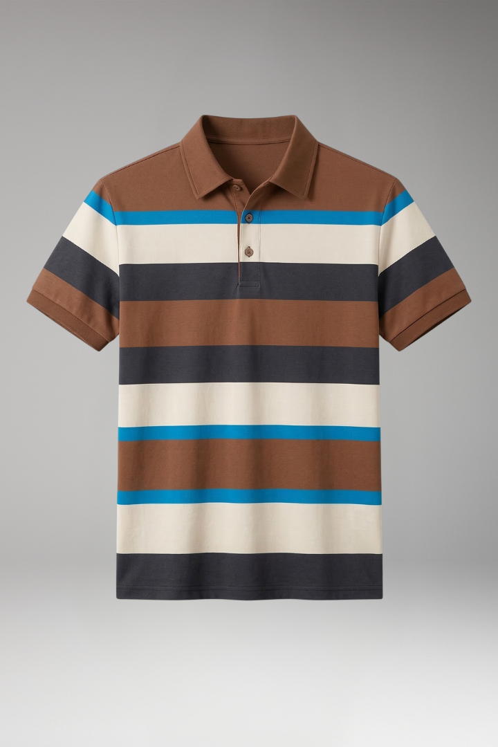 Men’s Polo T‑Shirt with V‑Neck and Button Placket