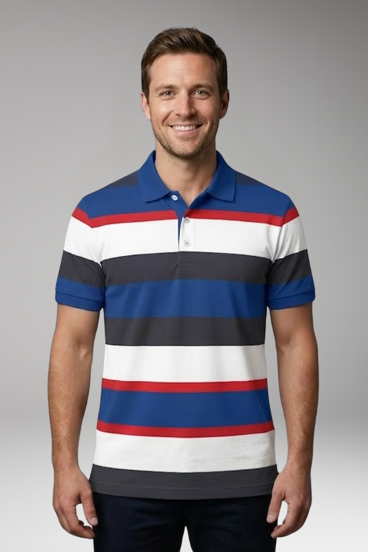Men’s Polo T‑Shirt with V‑Neck and Button Placket