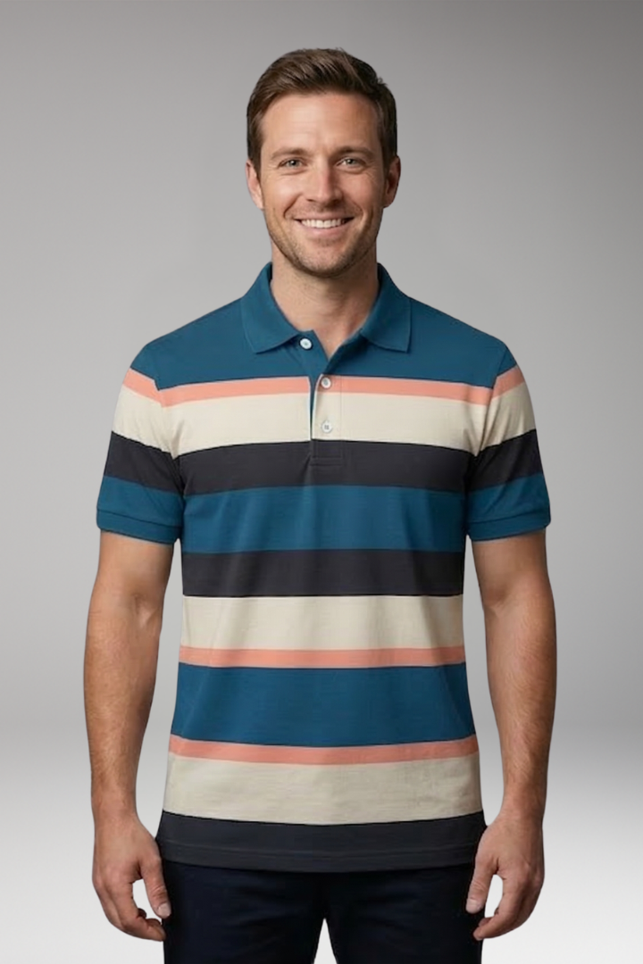 Men’s Polo T‑Shirt with V‑Neck and Button Placket