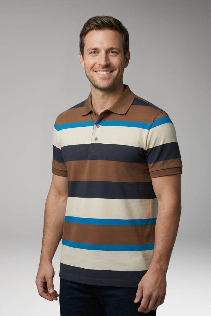 Men’s Polo T‑Shirt with V‑Neck and Button Placket