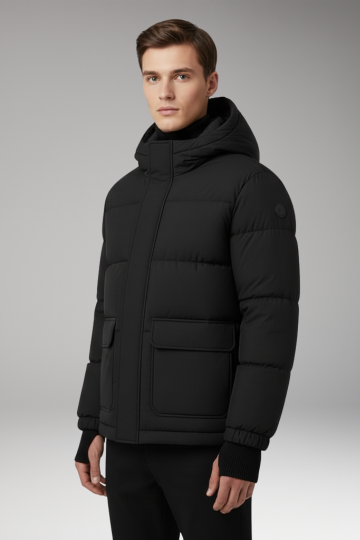 Men’s Puffer Jacket with Hood and Insulated Padding