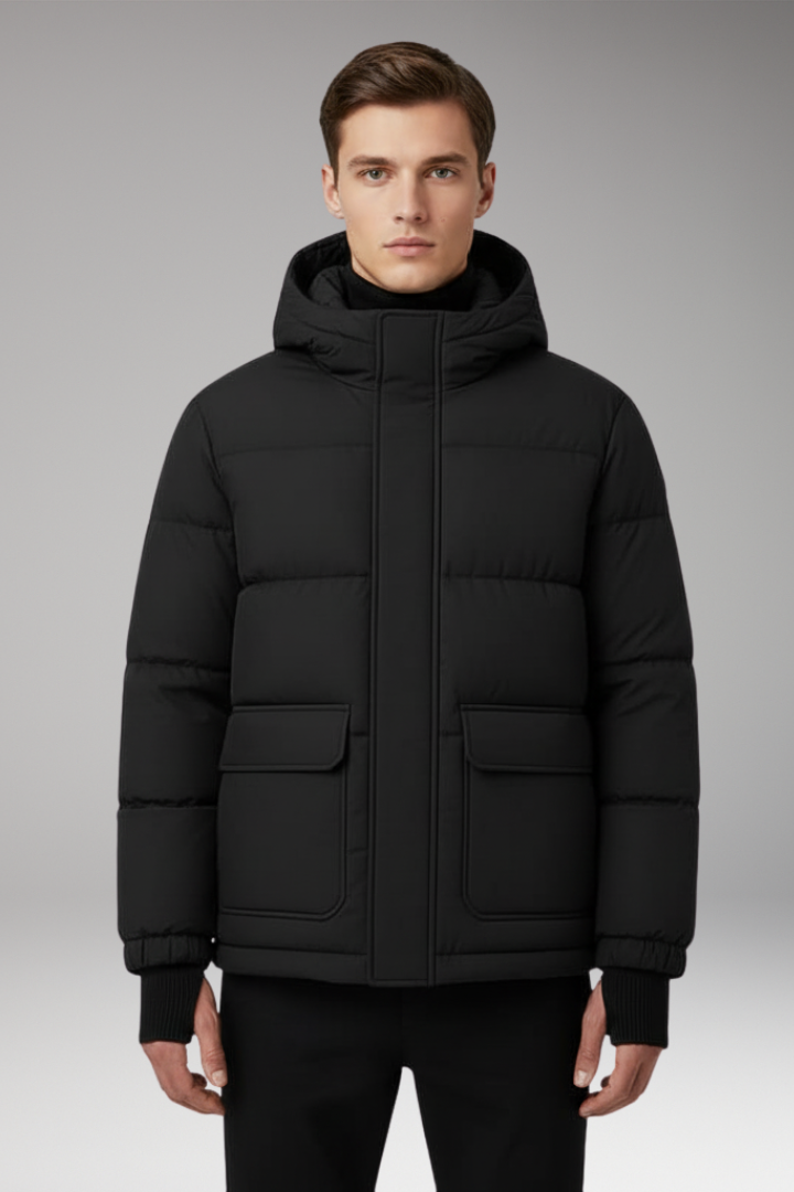 Men’s Puffer Jacket with Hood and Insulated Padding