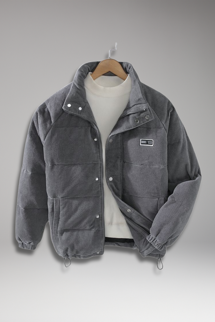 Men’s Puffer Jacket with Ribbed Shell and Padded Design